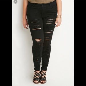 Distressed Black Skinny Forever 21 Plus Jeans